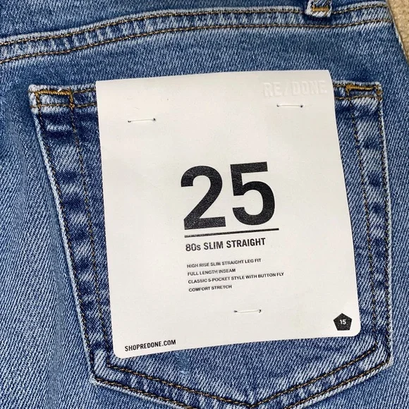 RE/DONE Originals 80's Slim Straight Brisk Blue With Rips NWT 25